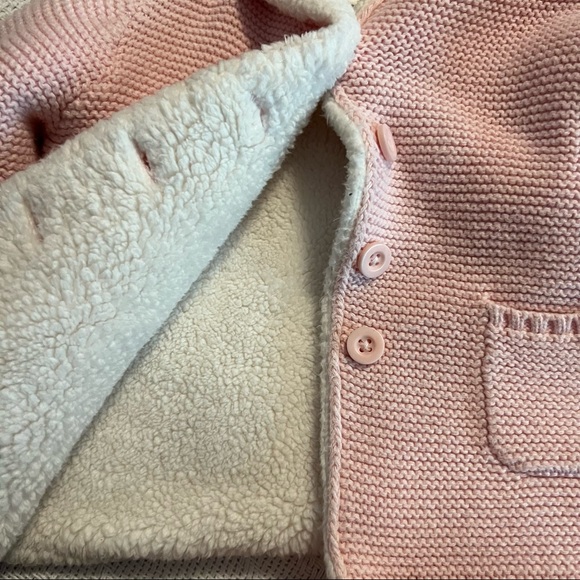 Carter’s Light Pink Girls Knit Button Down Coat Size 12 Months Sherpa Lined - Picture 2 of 5
